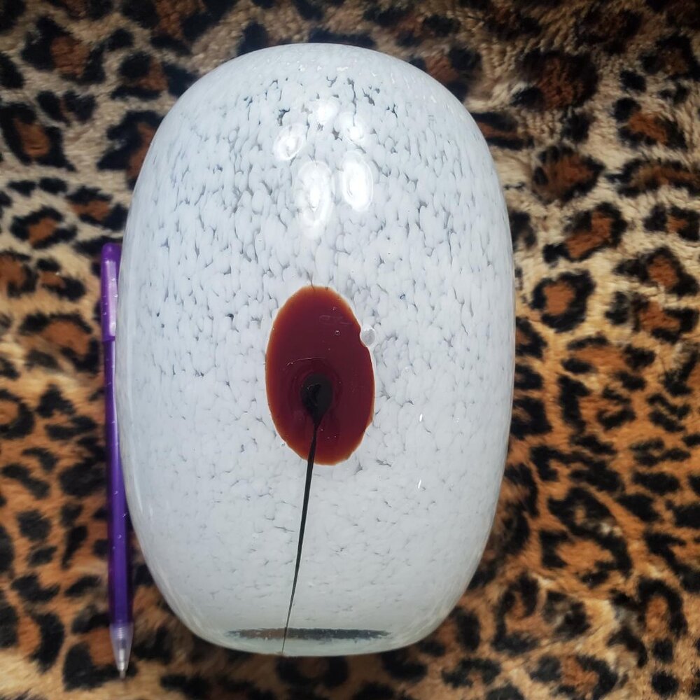 Hand Blown Vase Heavy White speckled Glass Red Abstract Flower Modern Art Glass